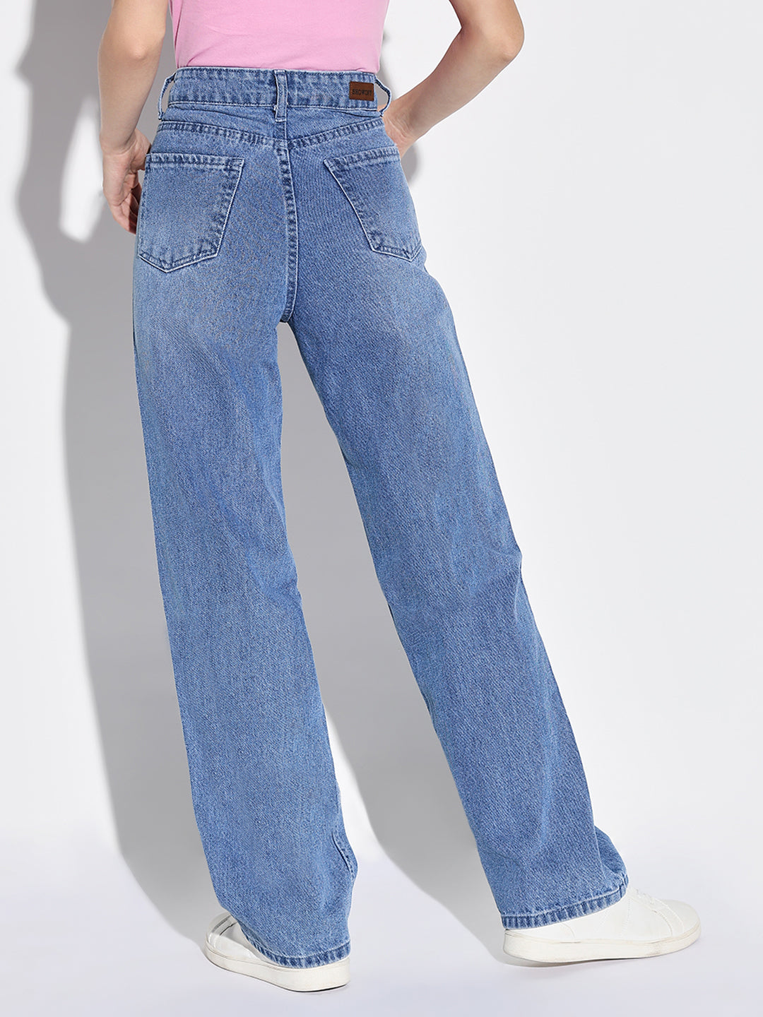 Women's Blue Comfort Wide Leg Highly Distressed Light Fade Jeans