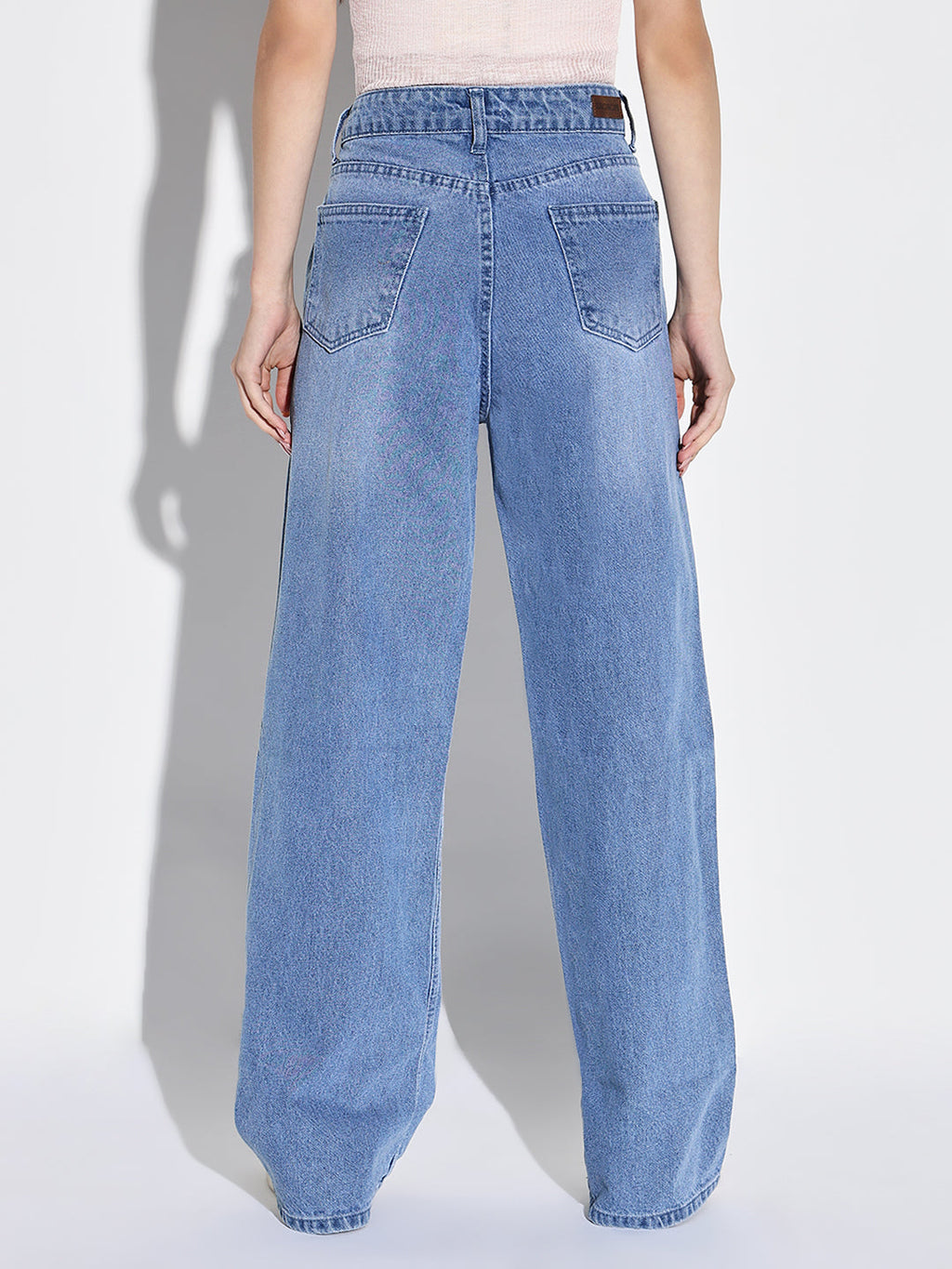 Women's Blue Comfort Wide Leg Highly Distressed Light Fade Acid Wash Jeans