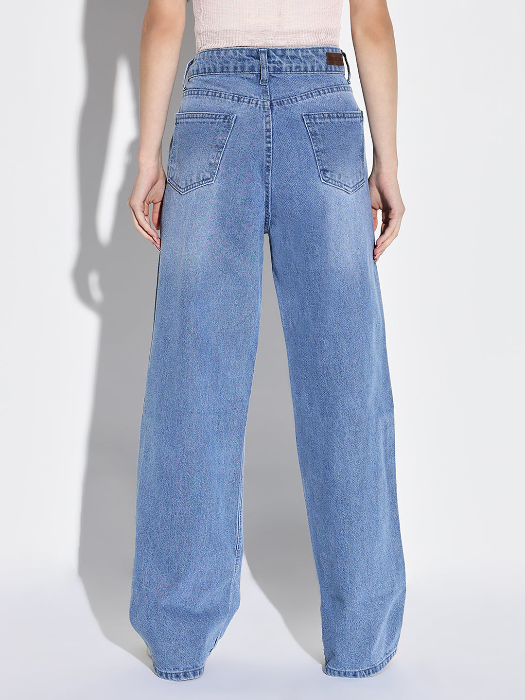 Women's Blue Comfort Wide Leg Highly Distressed Light Fade Acid Wash Jeans