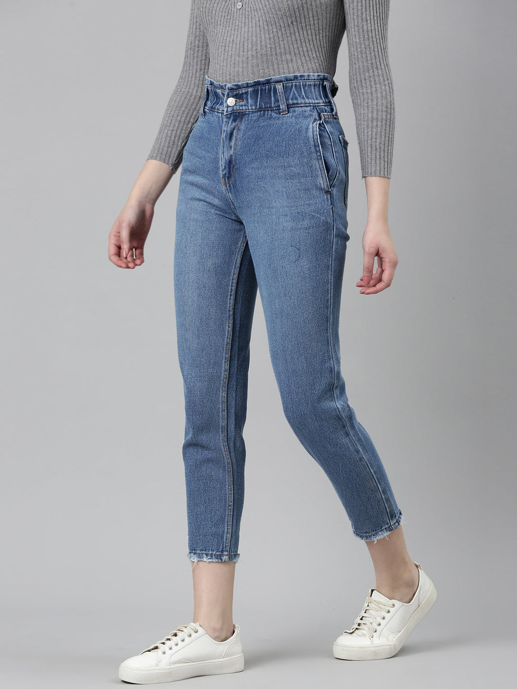 Women's Blue Acid Wash High-Rise Denim Jeans