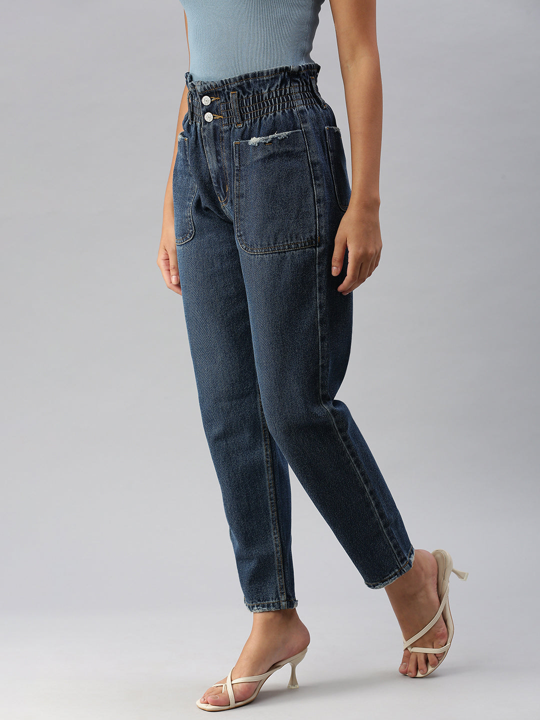 Women's Navy Blue High-Rise Light Fade Denim Jeans