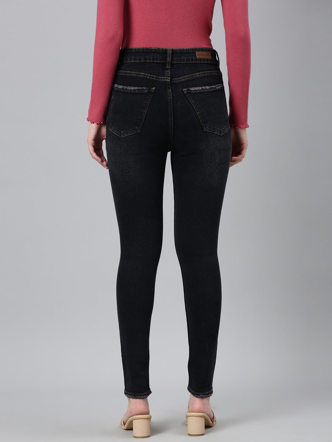 Women's Dark Grey Jean Acid Wash Skinny Fit Mid-Rise Denim Jeans