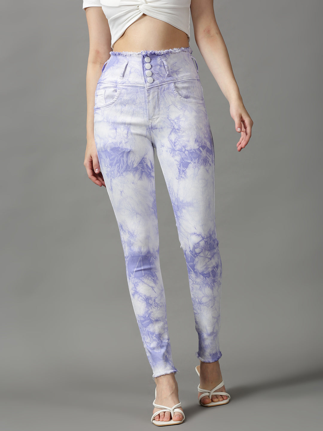 Women's Blue Skinny Fit High-Rise Heavy Fade Stretchable Denim Jeans