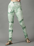 Women's Green Printed Skinny Fit Stretchable Denim Jeans