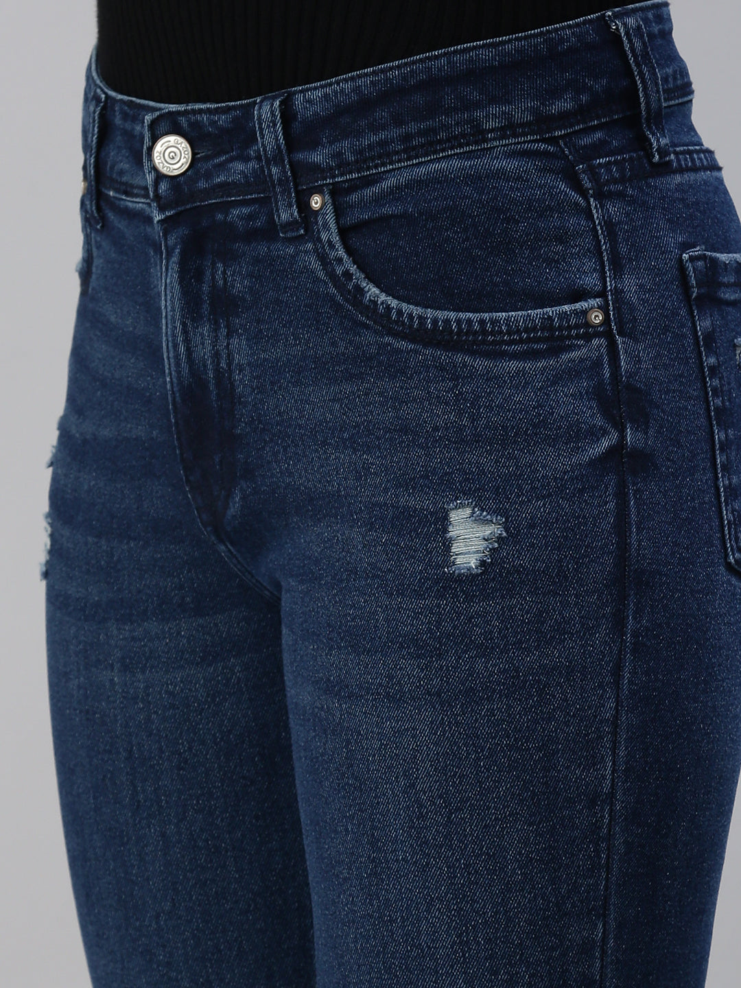 Women's Blue Slim Fit High-Rise Slash Knee Stretchable Jeans