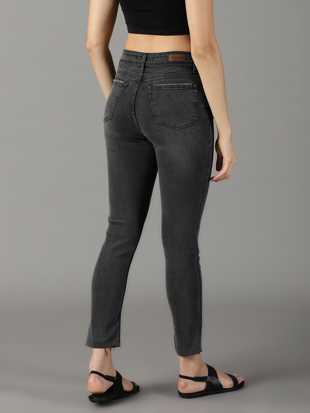Women's Grey Slim Fit High-Rise Light Fade Stretchable Jeans