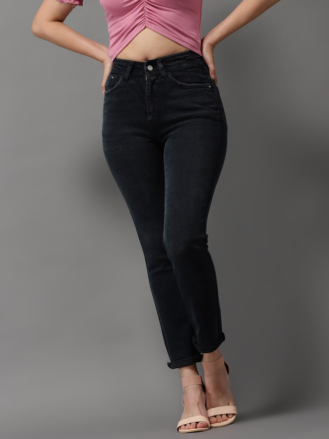 Women's Dark Grey Jean Slim Fit High-Rise Stretchable Jeans