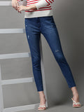 Women's Blue Skinny Fit Mildly Distressed Light Fade Stretchable Denim Jeans