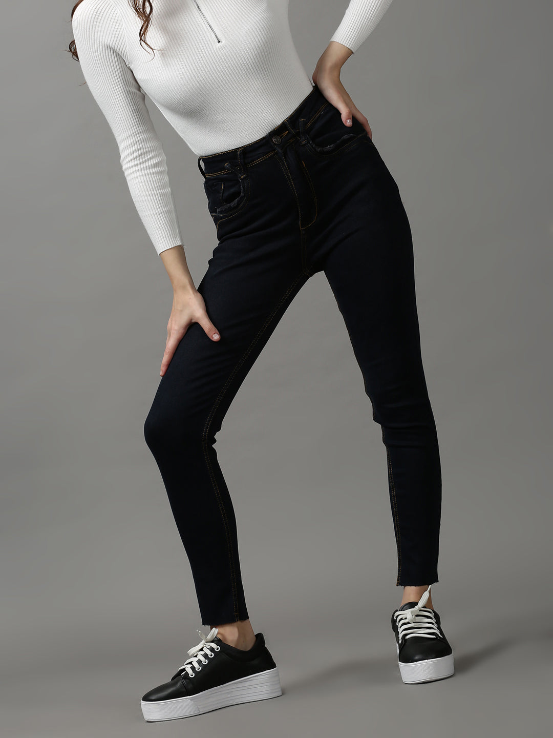 Women's Navy Blue Skinny Fit Stretchable Denim Jeans