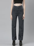 Women's Grey Jean Straight Fit Mid-Rise Acid Wash Stretchable Jeans
