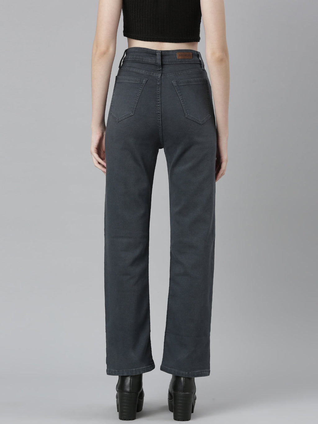 Women's Grey Jean Straight Fit Mid-Rise Acid Wash Stretchable Jeans