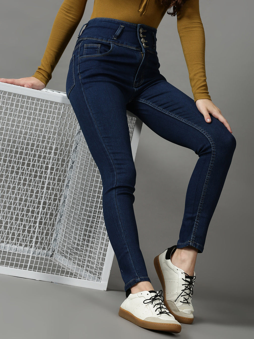 Women's Navy Blue Skinny Fit High-Rise Stretchable Denim Jeans