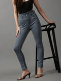 Women's Grey Skinny Fit High-Rise Stretchable Denim Jeans