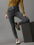 Women's Grey Skinny Fit High-Rise Slash Knee Stretchable Denim Jeans