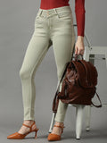 Women's Green Skinny Fit High-Rise Stretchable Denim Jeans