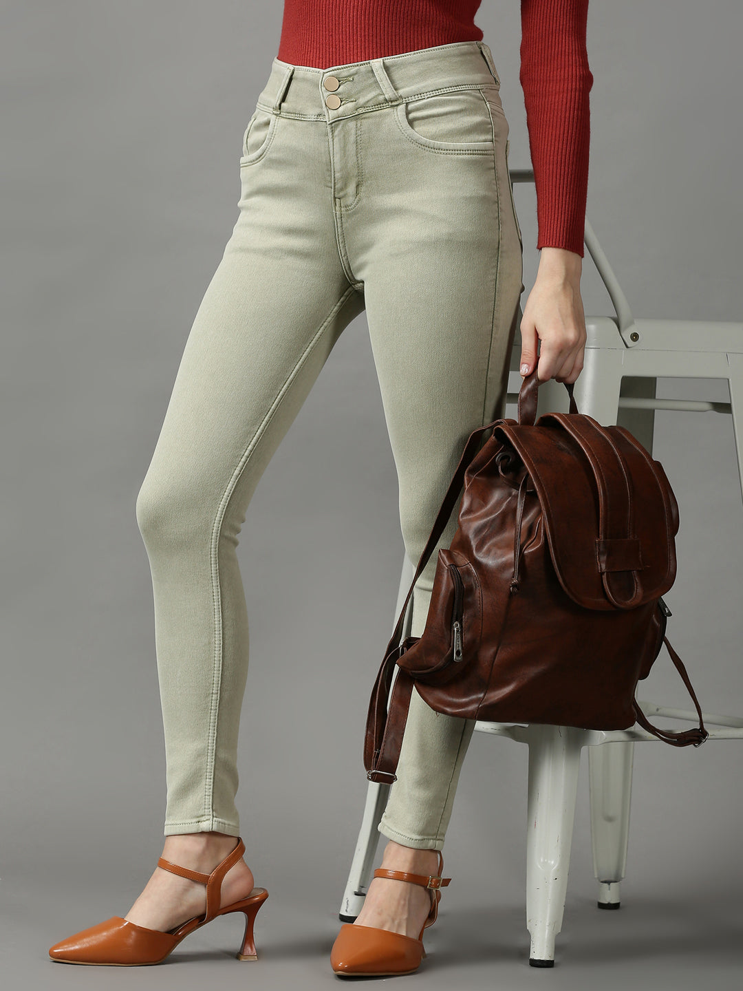 Women's Green Skinny Fit High-Rise Stretchable Denim Jeans
