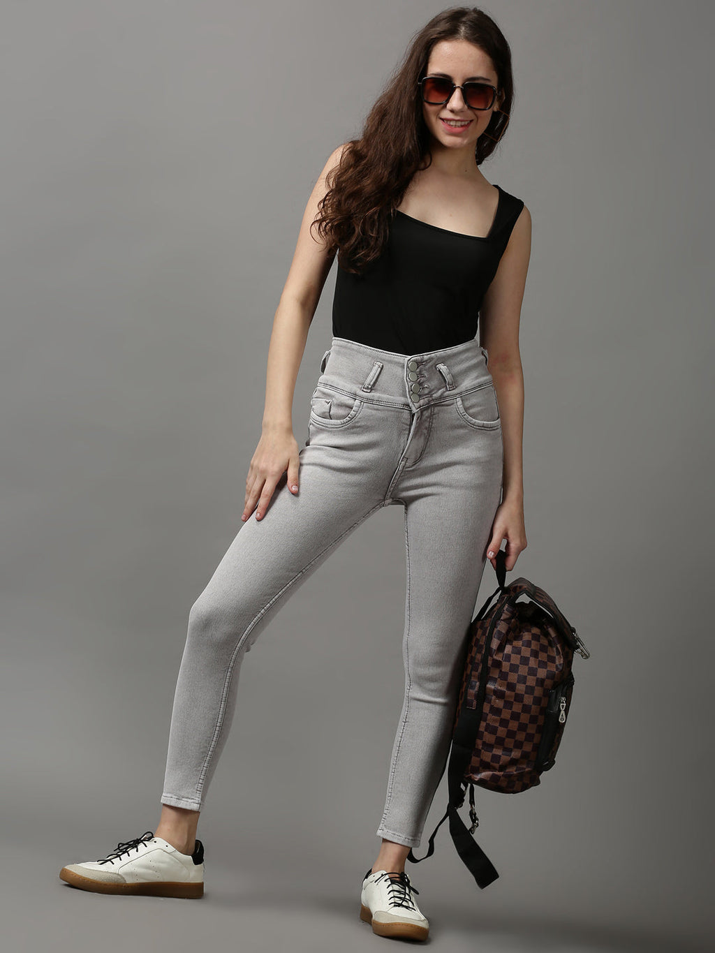 Women's Brown Skinny Fit High-Rise Stretchable Denim Jeans