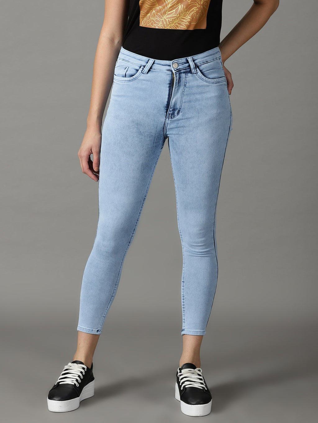 Women's Blue Skinny Fit Heavy Fade Acid Wash Cotton Stretchable Jeans