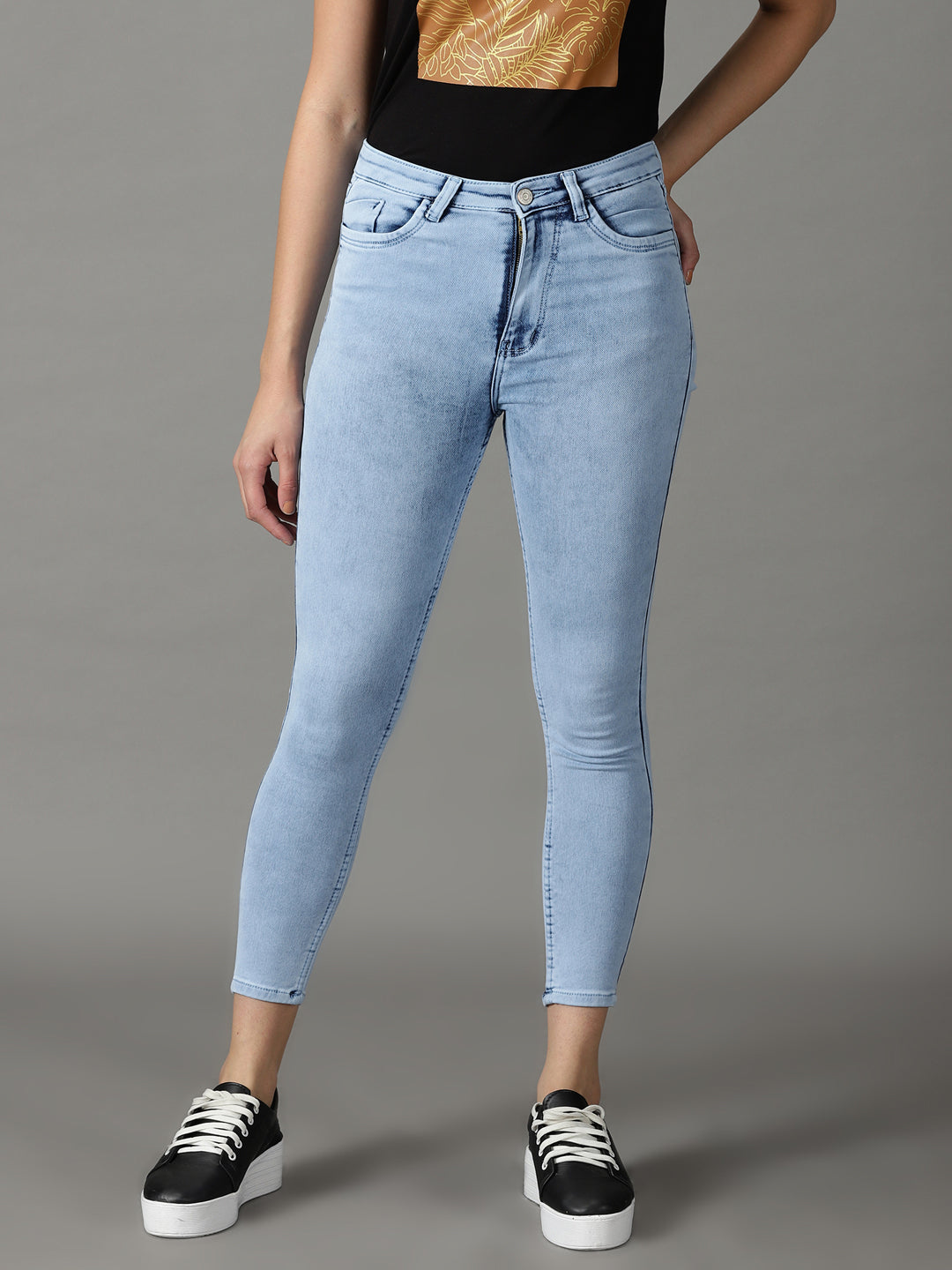 Women's Blue Skinny Fit Heavy Fade Acid Wash Cotton Stretchable Jeans