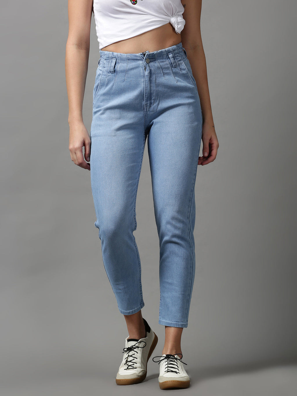Women's Blue Boyfriend Fit Light Fade Stretchable Denim Jeans
