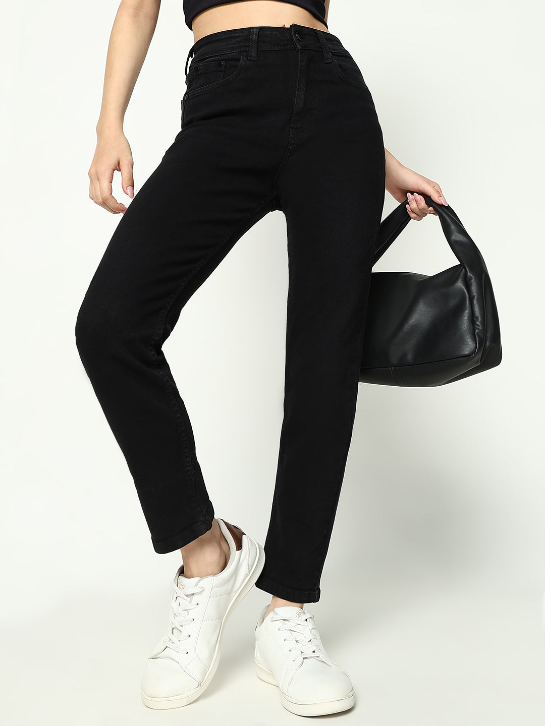 Women's Black Cotton Comfort Slim Fit Acid Wash Stretchable Jeans