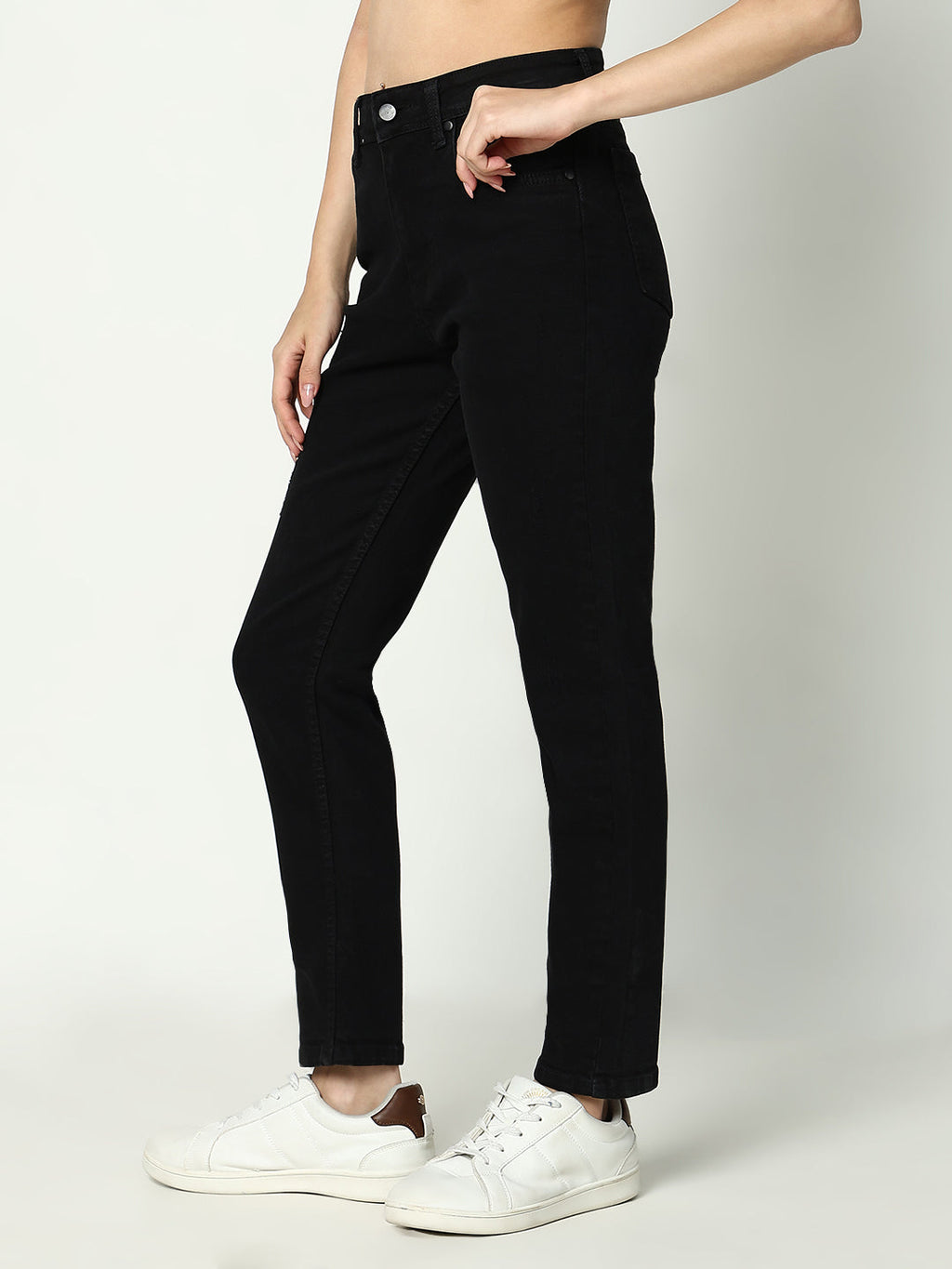 Women's Black Cotton Comfort Slim Fit Acid Wash Stretchable Jeans