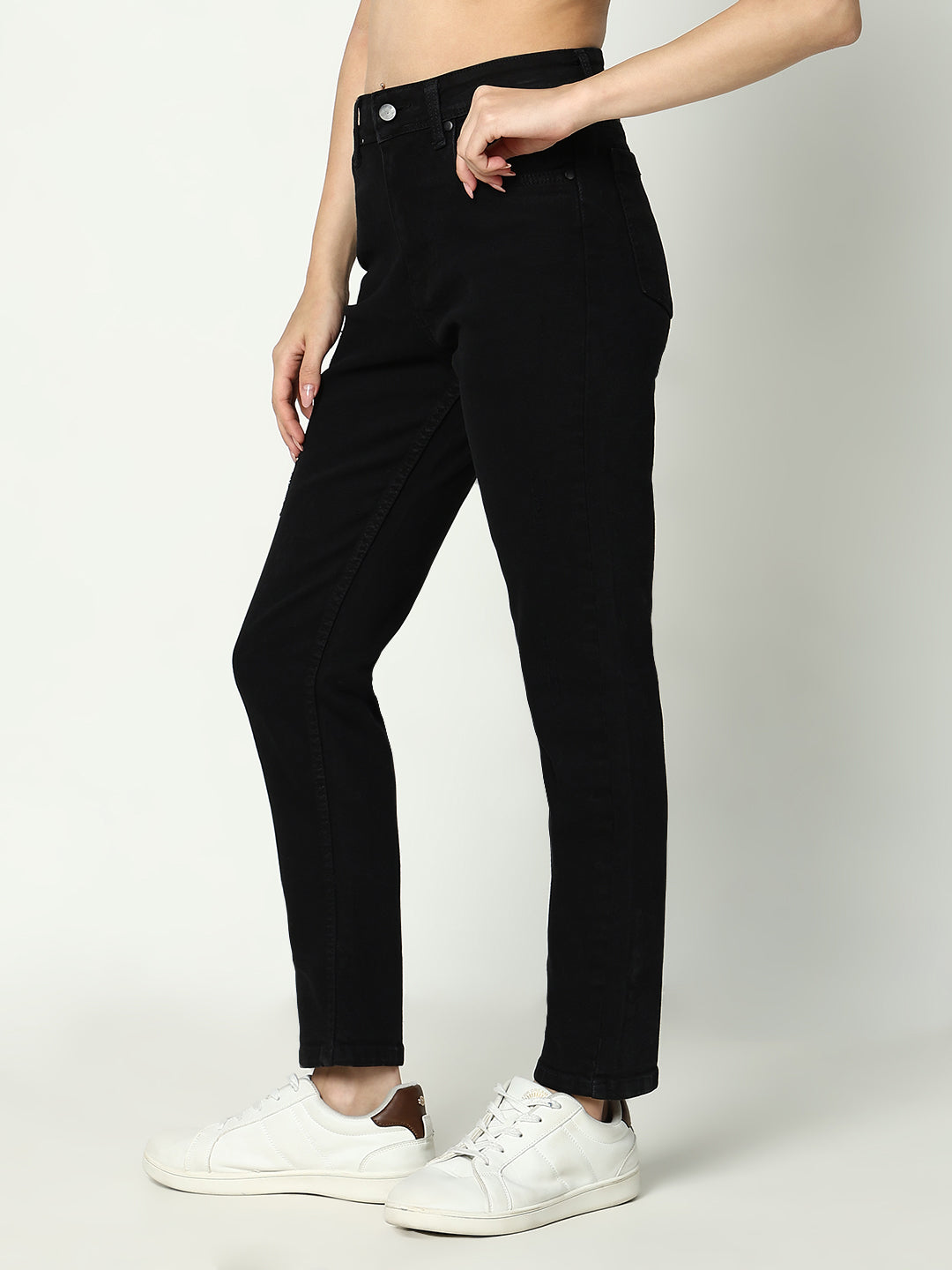 Women's Black Cotton Comfort Slim Fit Acid Wash Stretchable Jeans