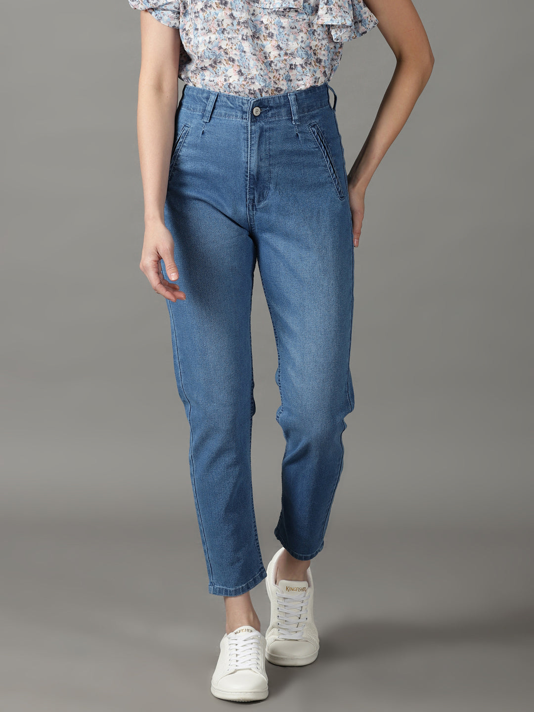 Women's Blue High-Rise Light Fade Acid Wash Stretchable Cotton Jeans