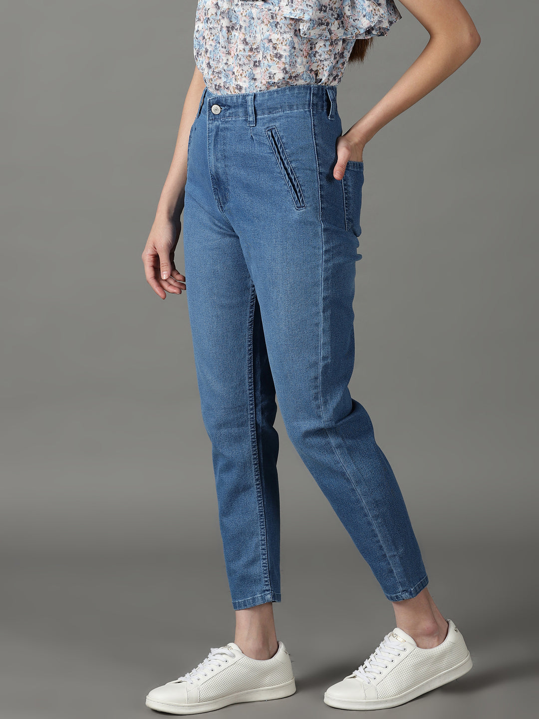 Women's Blue High-Rise Light Fade Acid Wash Stretchable Cotton Jeans