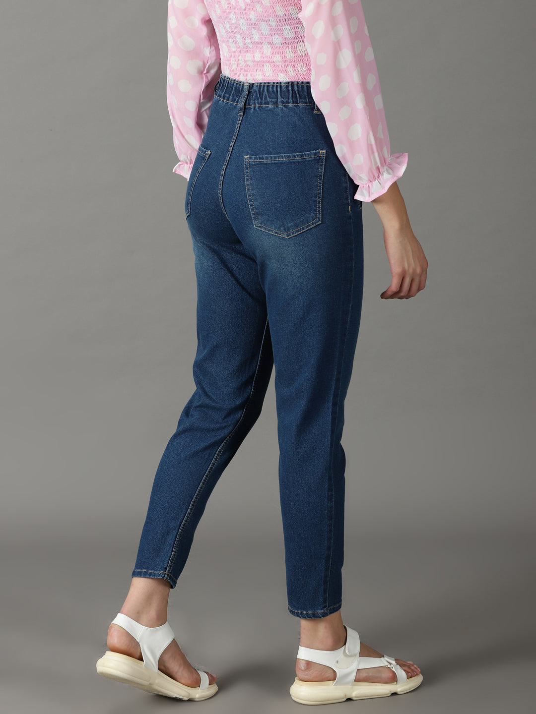 Women's Navy Blue Mom Fit High-Rise Stretchable Jeans