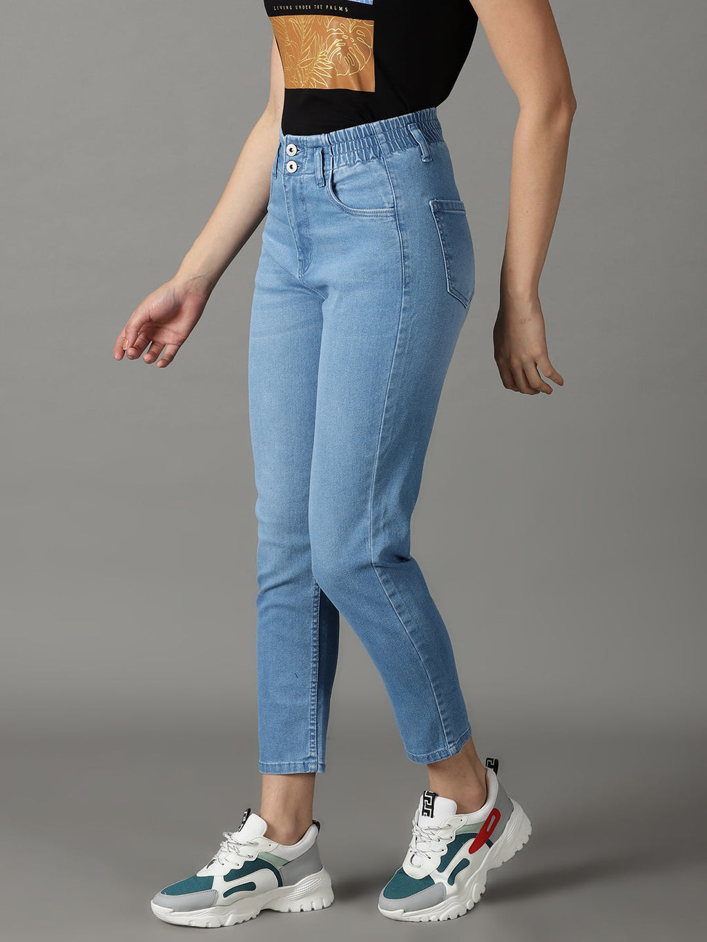 Women's Blue Boyfriend Fit High-Rise Light Fade Stretchable Jeans