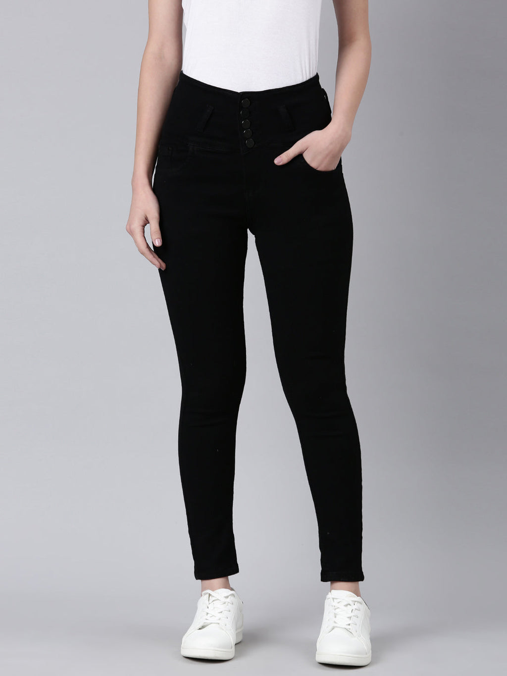 Women's Black Slim Fit Mid-Rise Acid Wash Denim Jeans