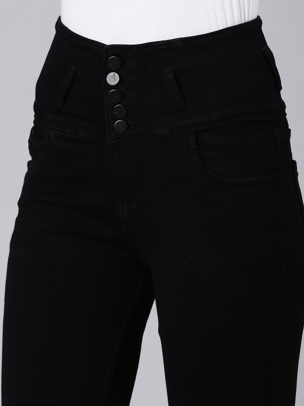 Women's Black Slim Fit Mid-Rise Acid Wash Denim Jeans