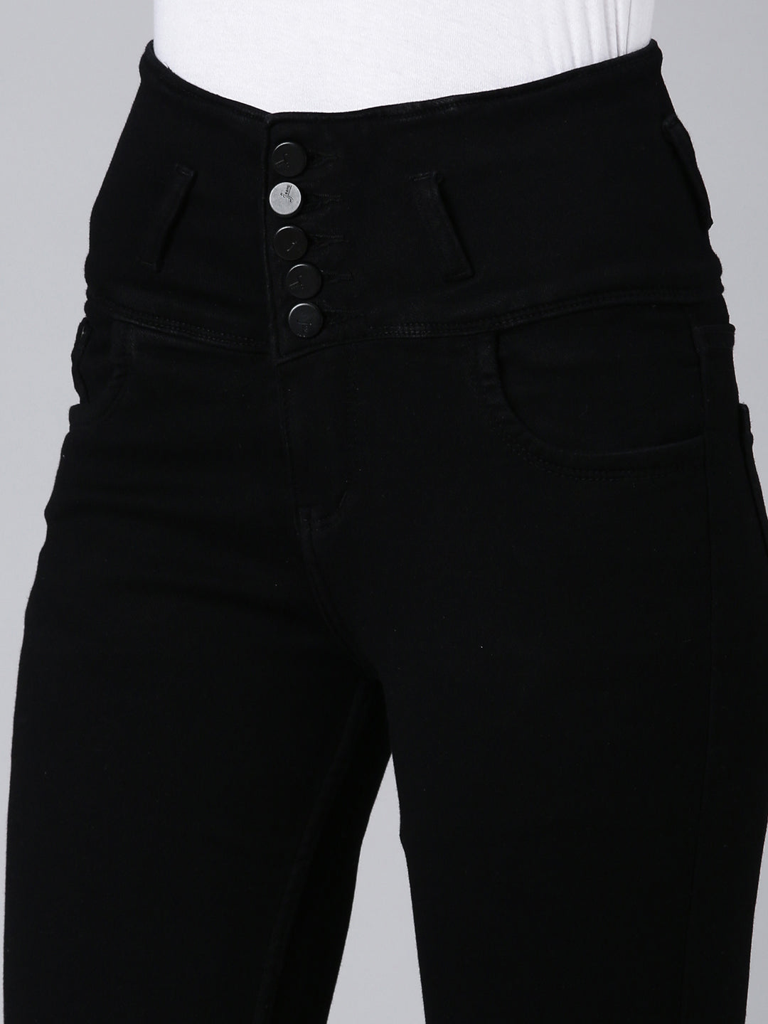 Women's Black Slim Fit Mid-Rise Acid Wash Denim Jeans