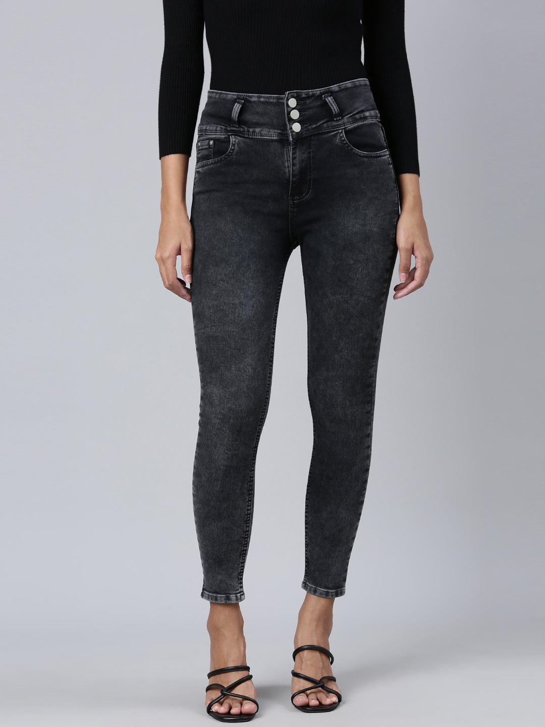 Women's Dark Grey Skinny Fit Light Fade Denim Jeans