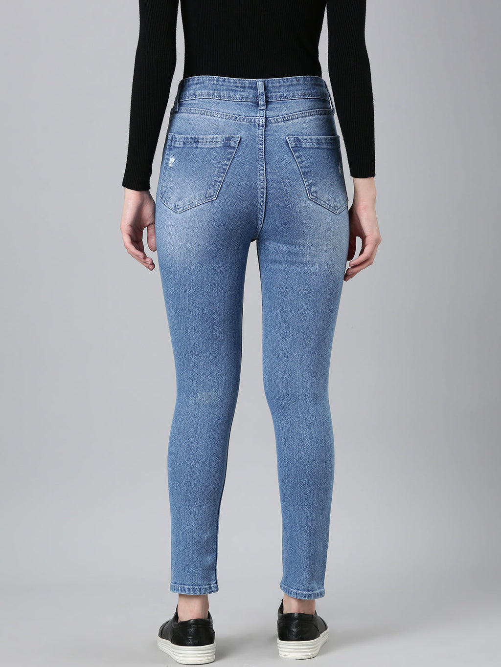 Women's Blue Slim Fit Light Fade Acid Wash Denim Jeans