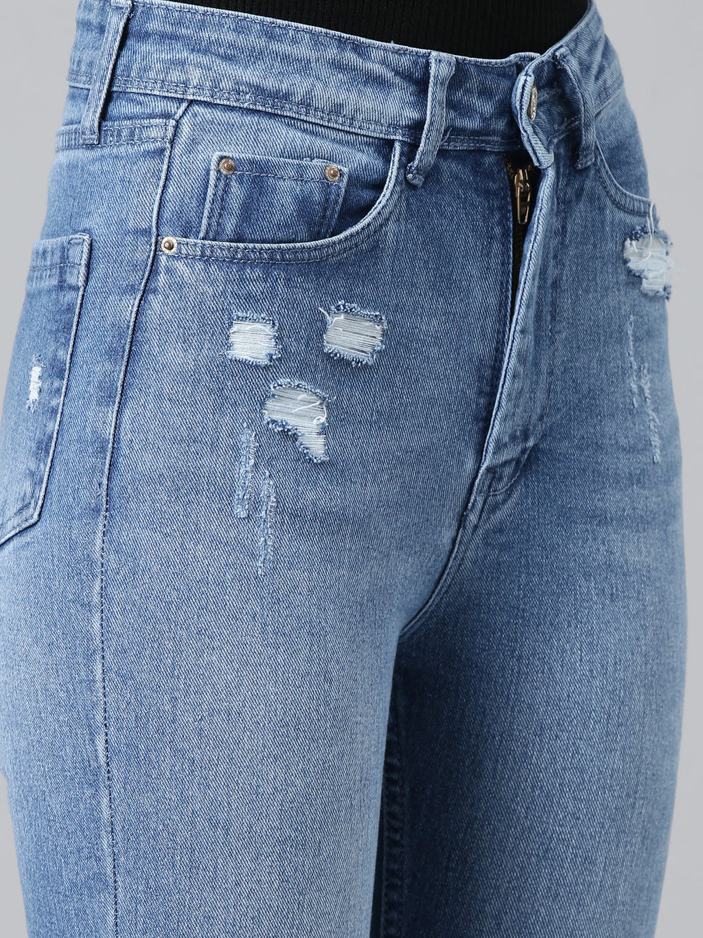 Women's Blue Slim Fit Light Fade Acid Wash Denim Jeans