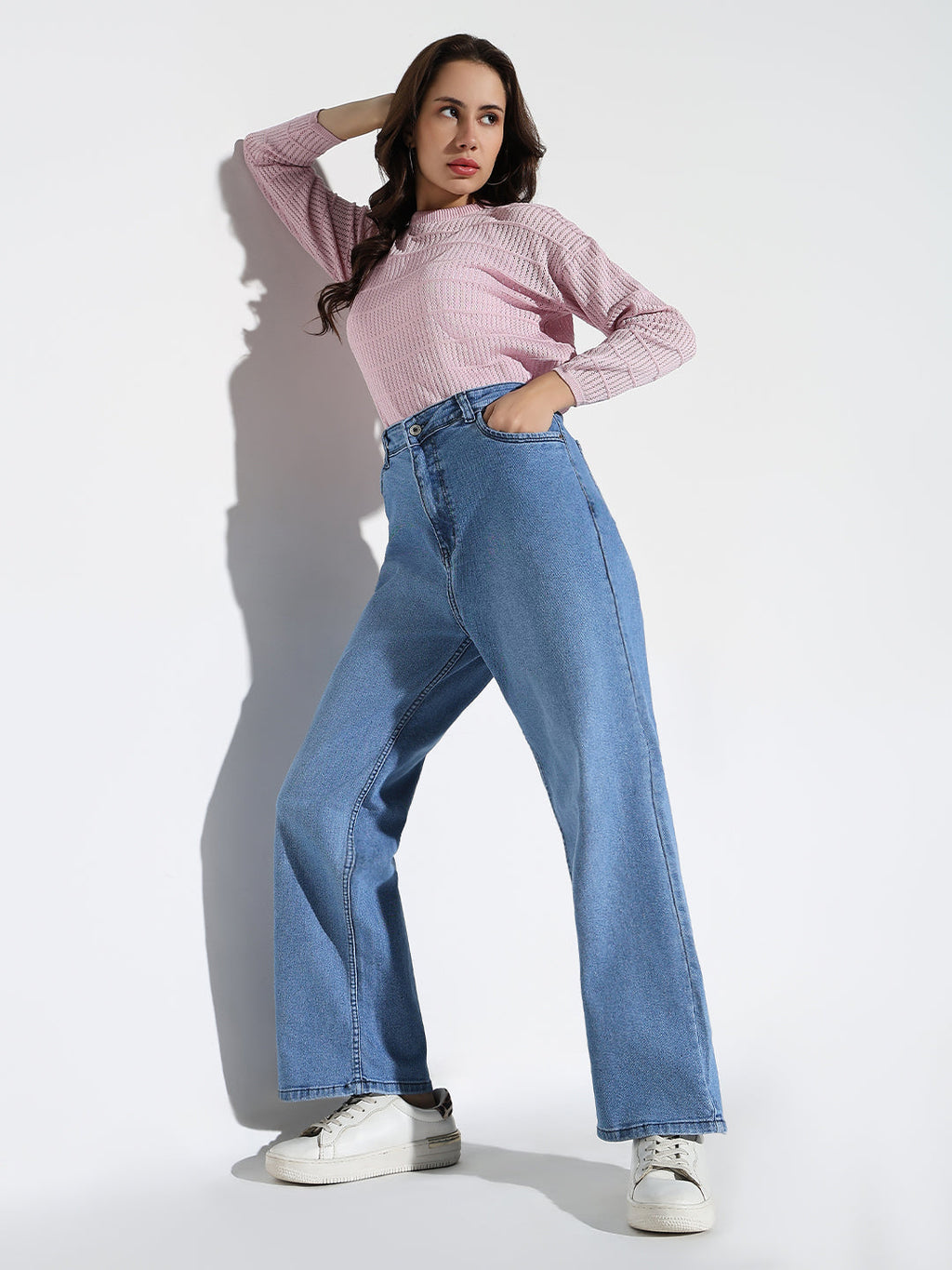 Women's Blue Comfort Straight Fit Light Fade Acid Wash Stretchable Jeans