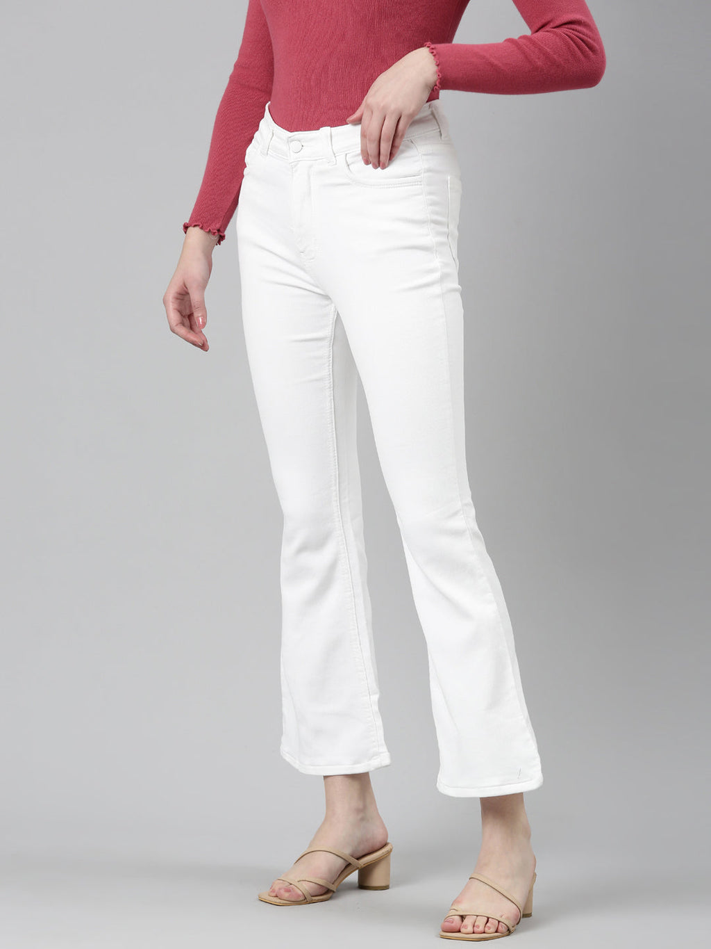 Women's White Jean Bootcut Acid Wash Retro Denims Stretchable Clean Look Jeans