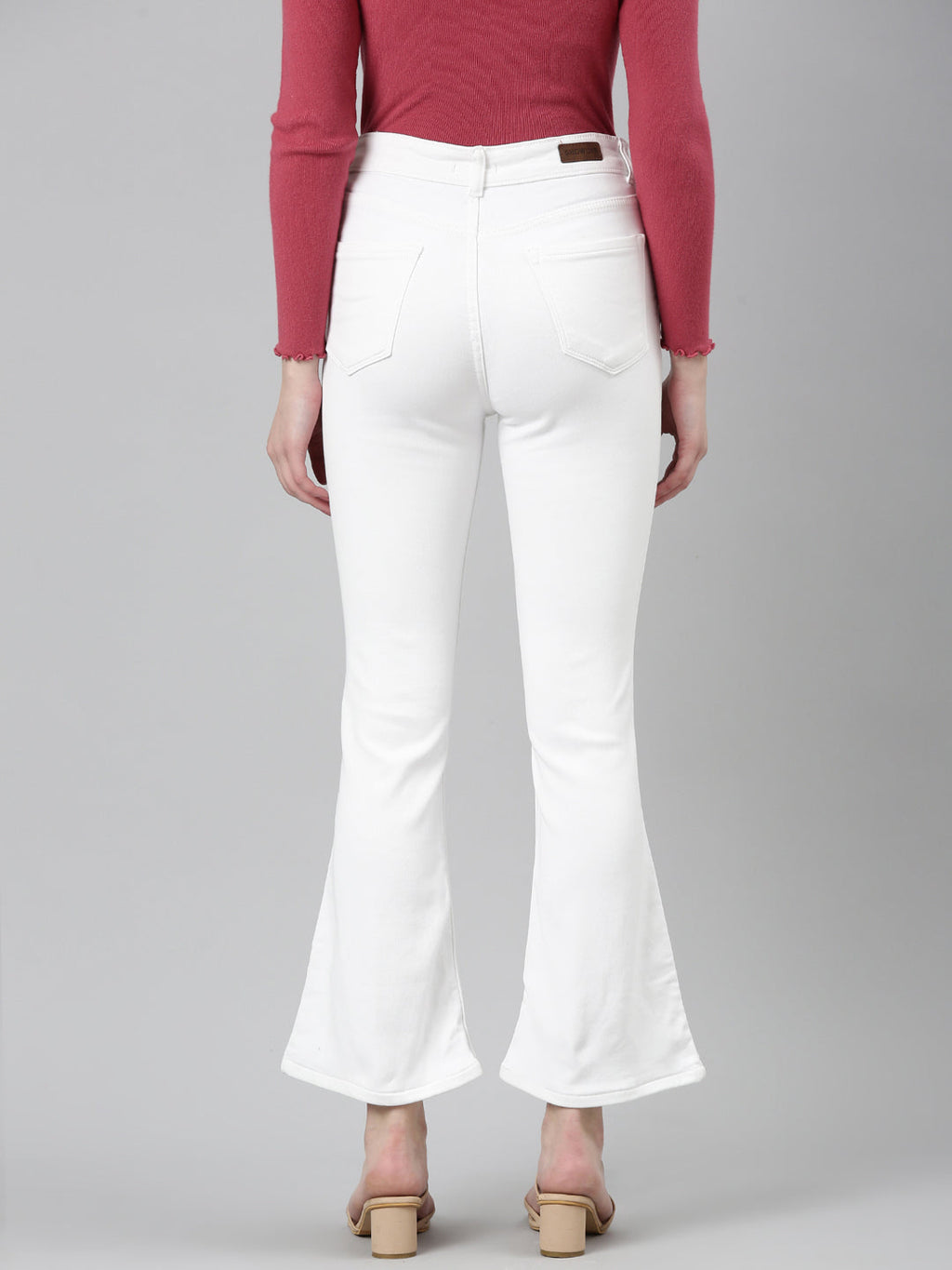 Women's White Jean Bootcut Acid Wash Retro Denims Stretchable Clean Look Jeans