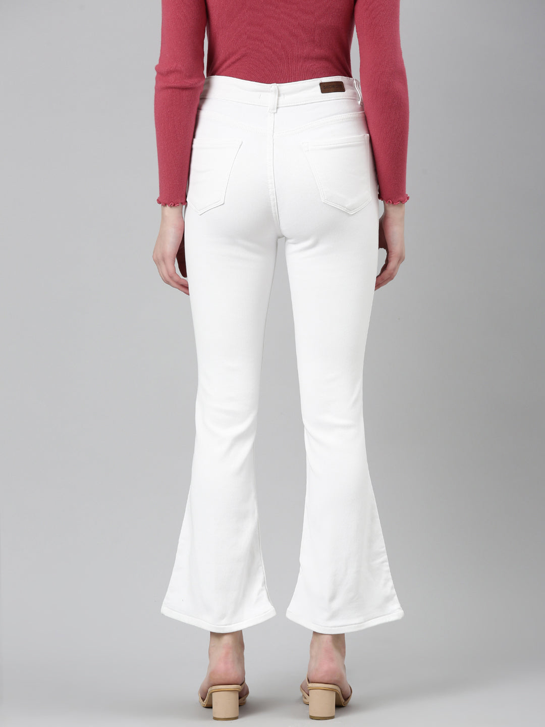 Women's White Jean Bootcut Acid Wash Retro Denims Stretchable Clean Look Jeans