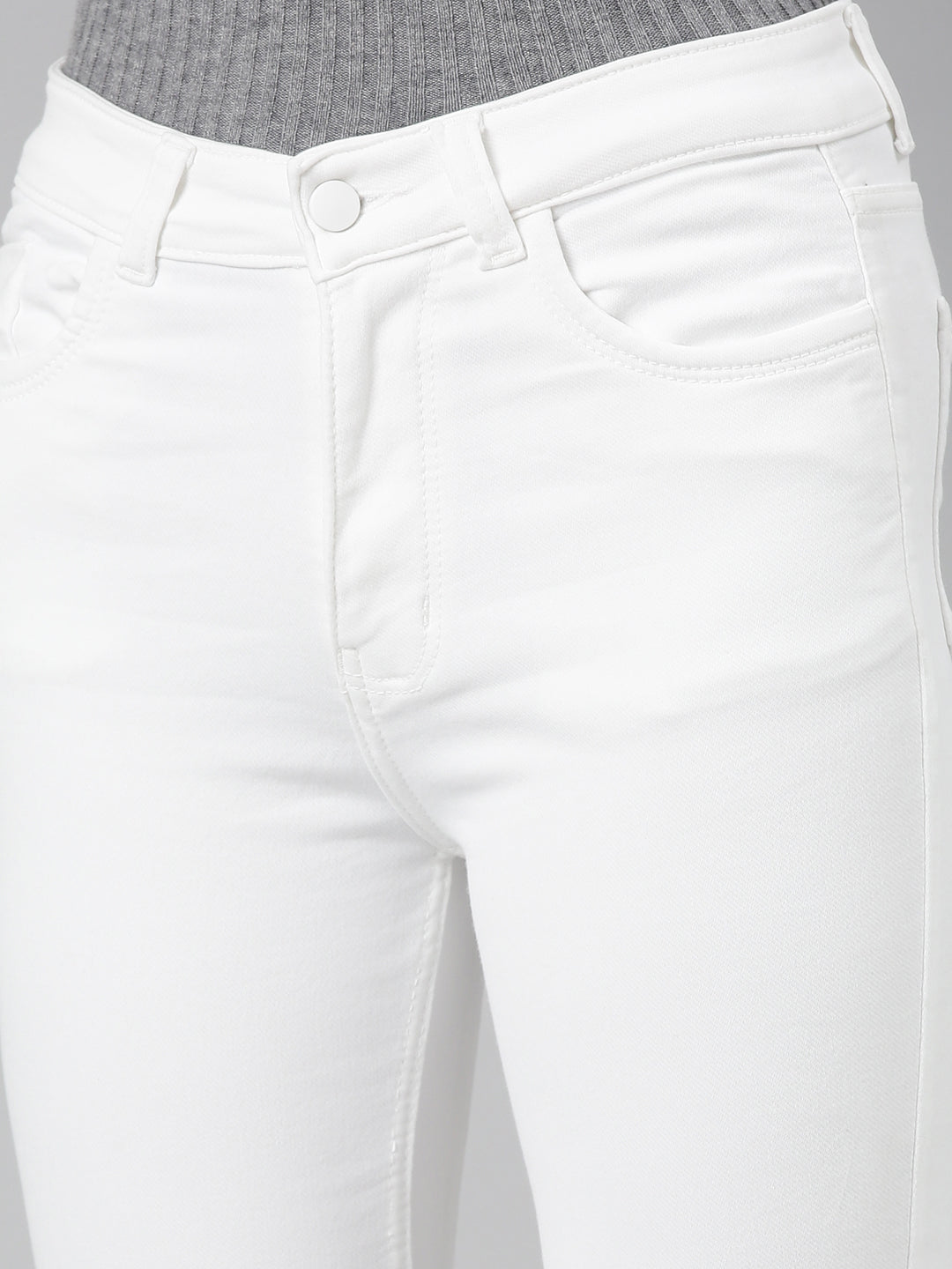 Women's White High-Rise Bootcut Denim Slit Jeans