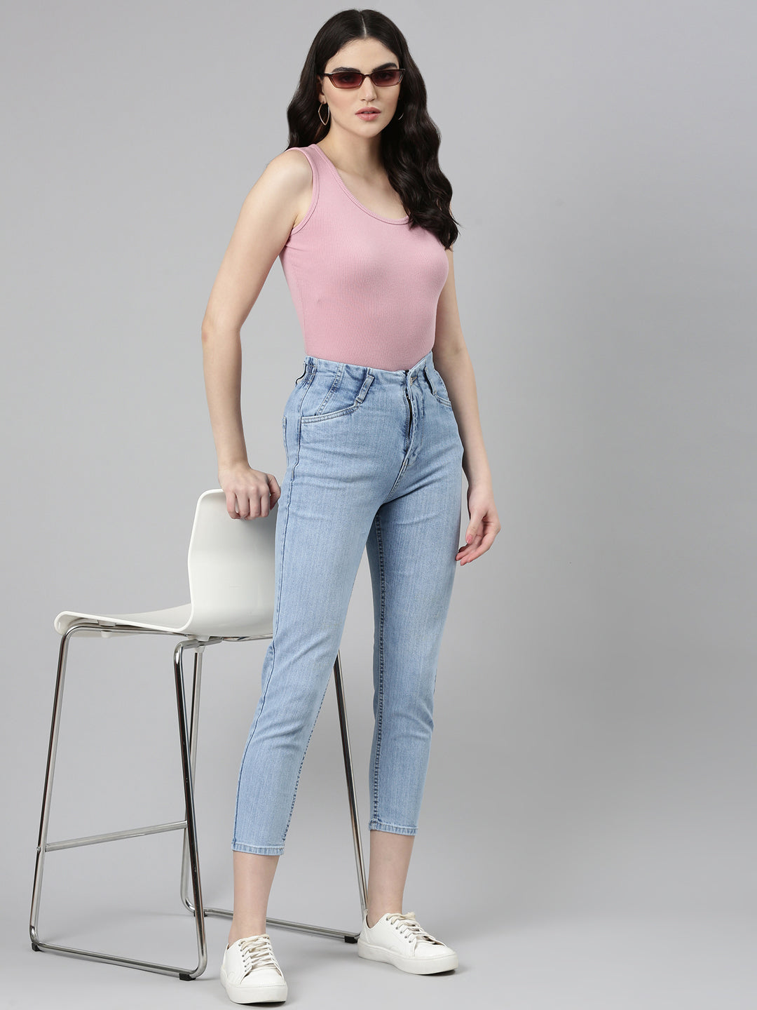 Women's Blue Mid-Rise Heavy Fade Denim Jeans