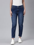 Women's Navy Blue Mom Fit Light Fade Denim Jeans