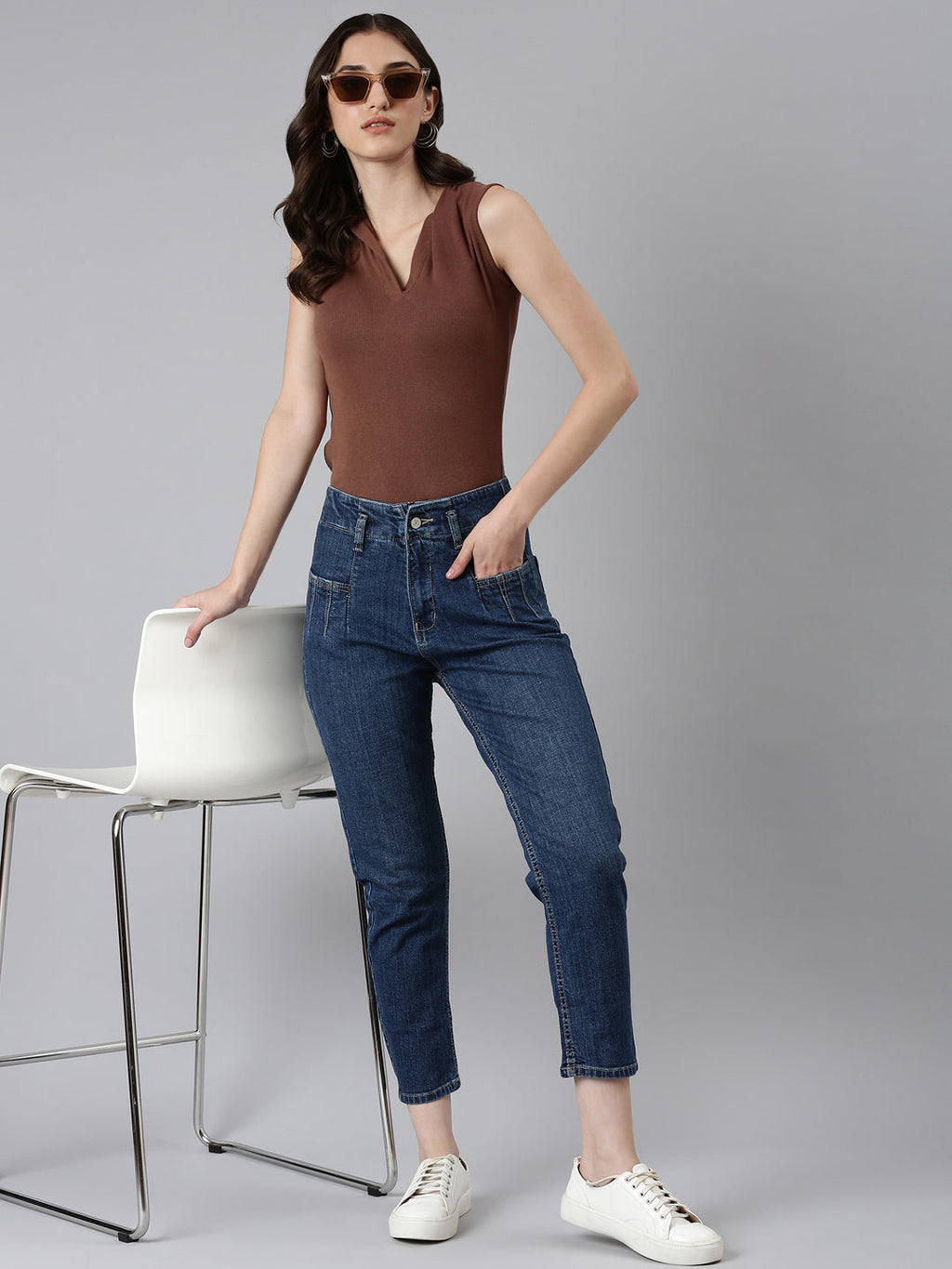 Women's Blue Mom Fit High-Rise Denim Jeans