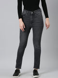 Women's Grey Jean Straight Fit Light Fade Acid Wash Stretchable Jeans