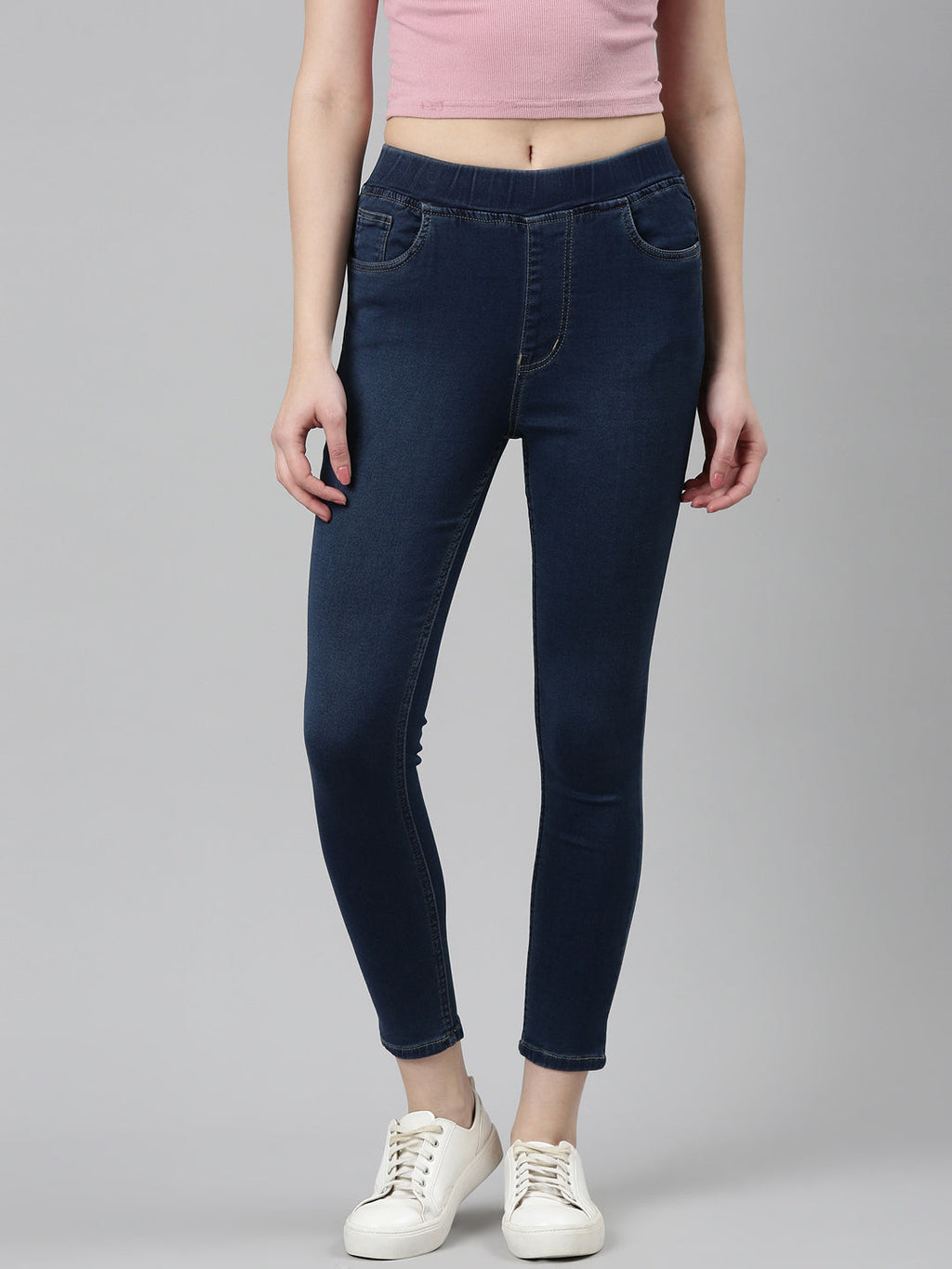 Women's Blue Mid Rise Jean Skinny Fit Clean Look Stretchable Jeans