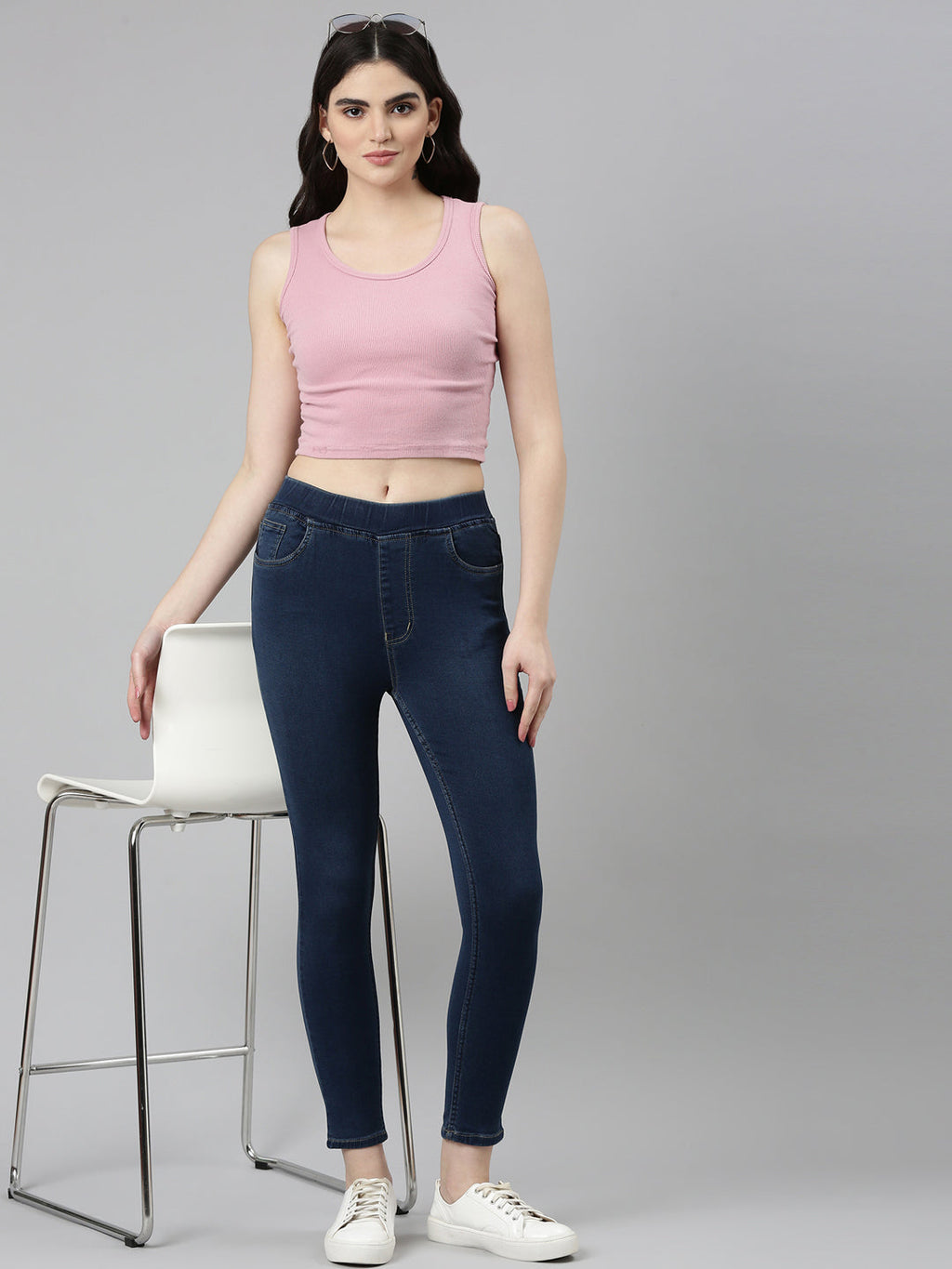 Women's Blue Mid Rise Jean Skinny Fit Clean Look Stretchable Jeans