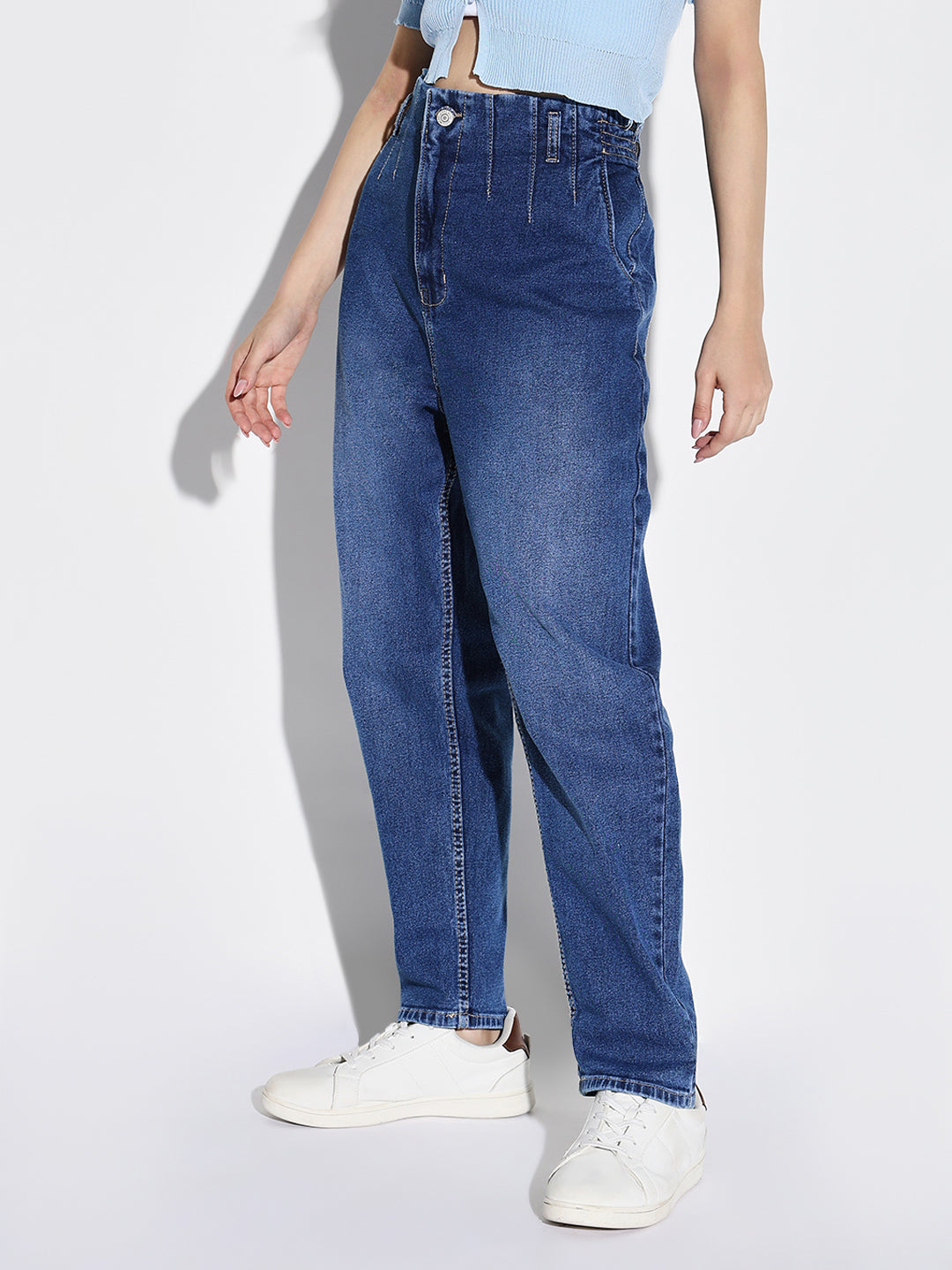 Women's Blue Cotton Comfort Light Fade Acid Wash Stretchable Jeans