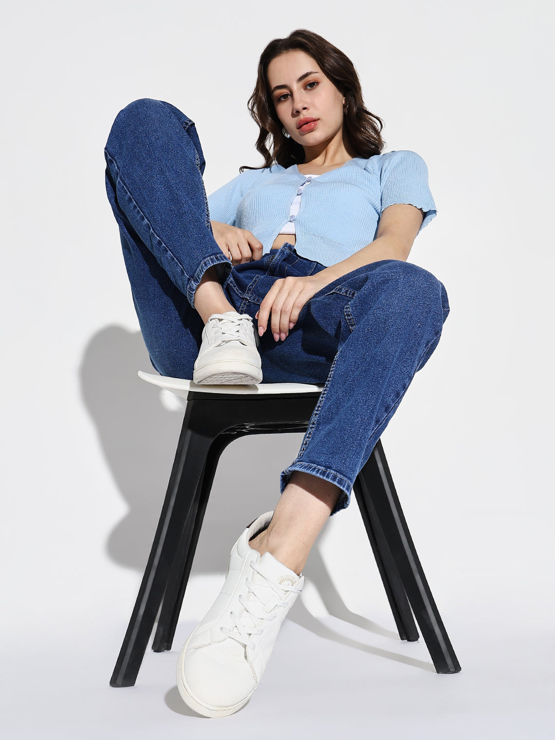 Women's Blue Cotton Comfort Light Fade Acid Wash Stretchable Jeans